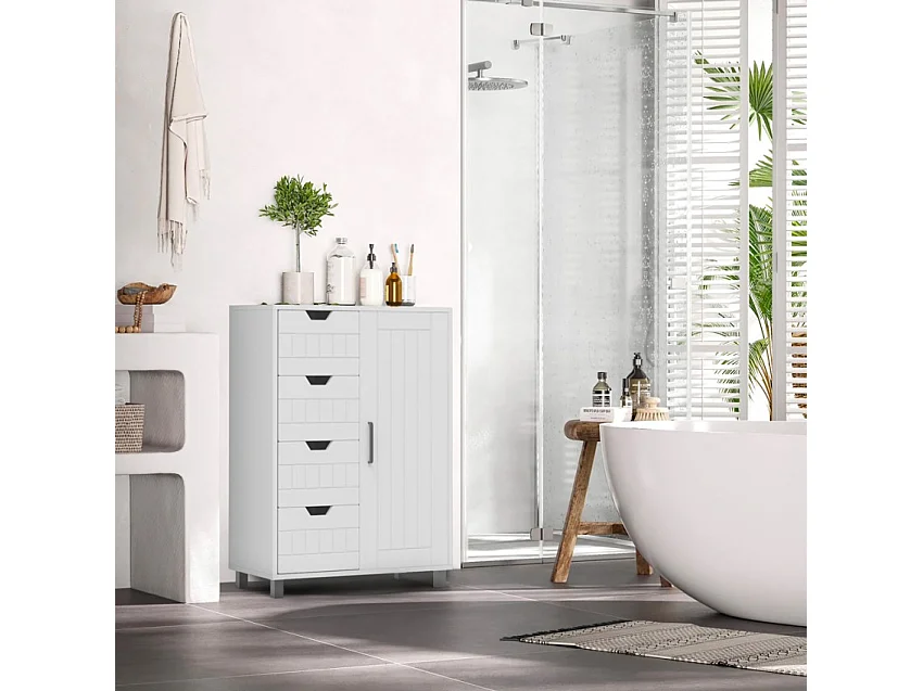 Kommode mit 4 Schubladen und 2 Regalen für das Badezimmer oder Schlafzimmer Rendel - Weiß