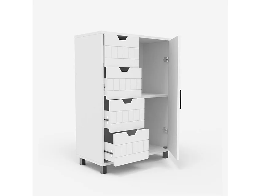 Kommode mit 4 Schubladen und 2 Regalen für das Badezimmer oder Schlafzimmer Rendel - Weiß