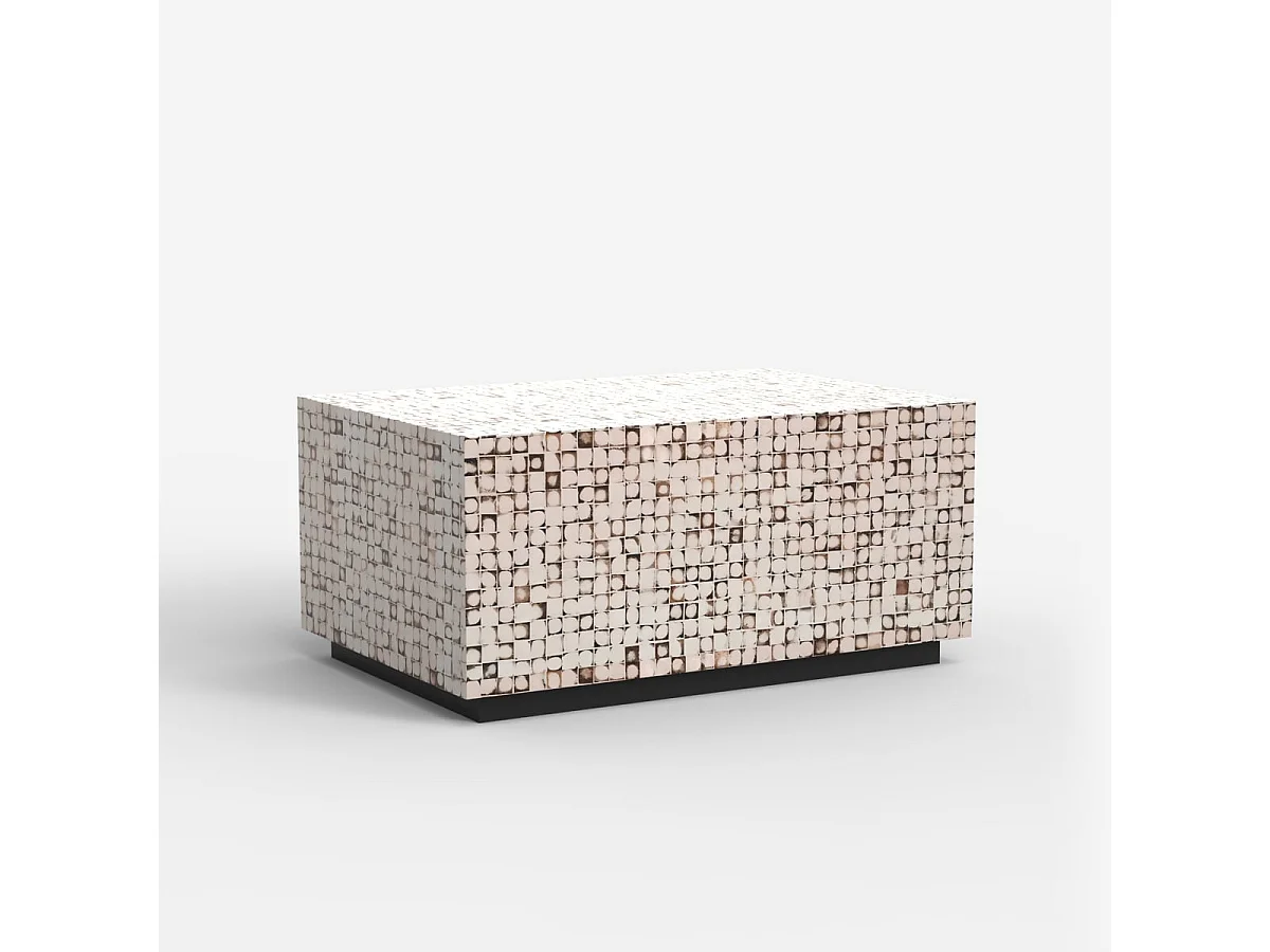 Table basse rectangulaire en bois artisanal incrusté Kala