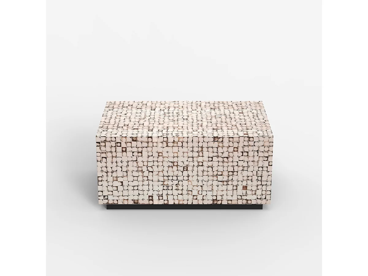 Table basse rectangulaire en bois artisanal incrusté Kala