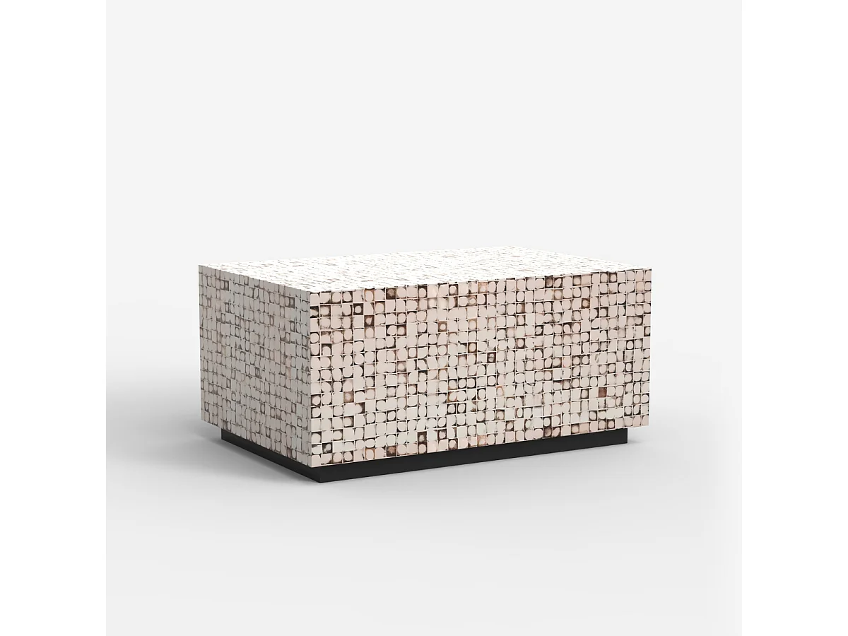 Table basse rectangulaire en bois artisanal incrusté Kala