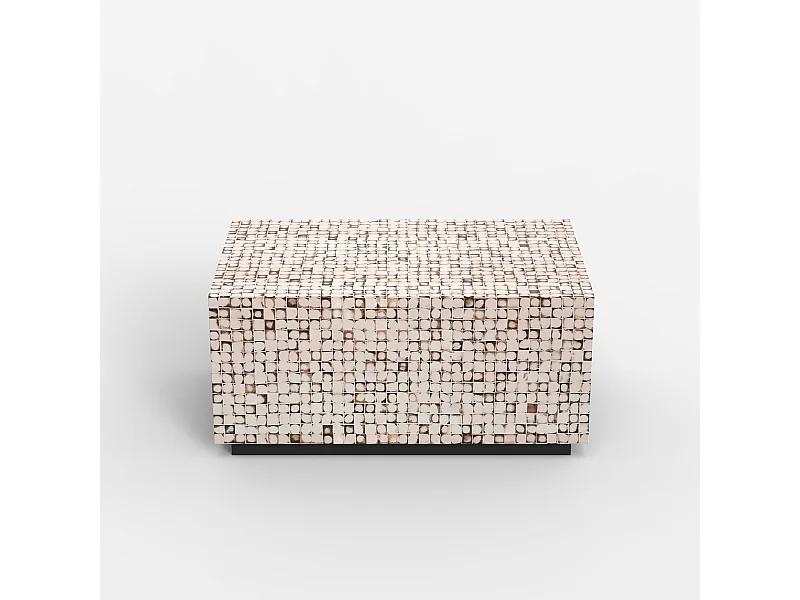 Table basse rectangulaire en bois artisanal incrusté Kala