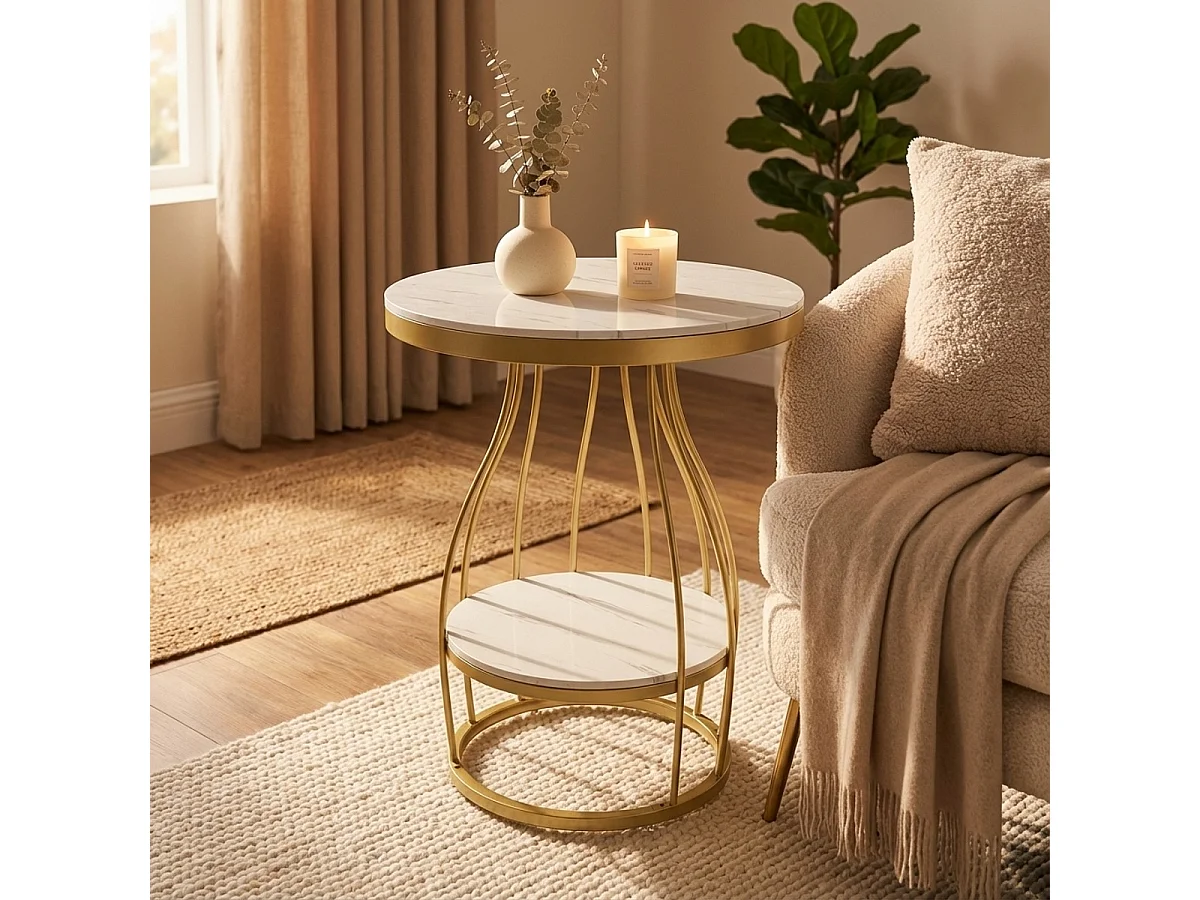 Mesa de centro redonda de metal negro dorado mármol 45x63cm Neep L - Gold