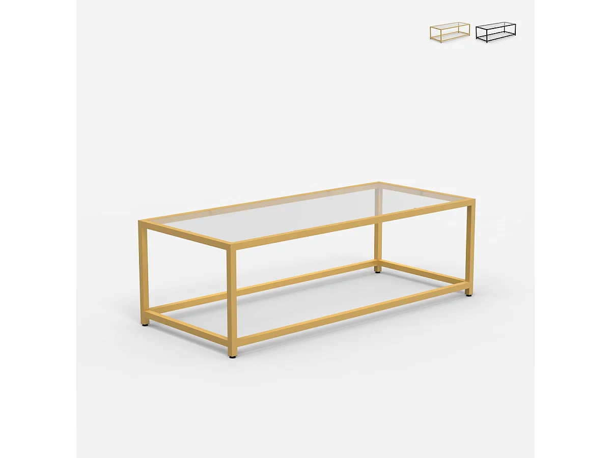 Mesa de centro rectangular de metal con tablero de cristal Berillo - Oro