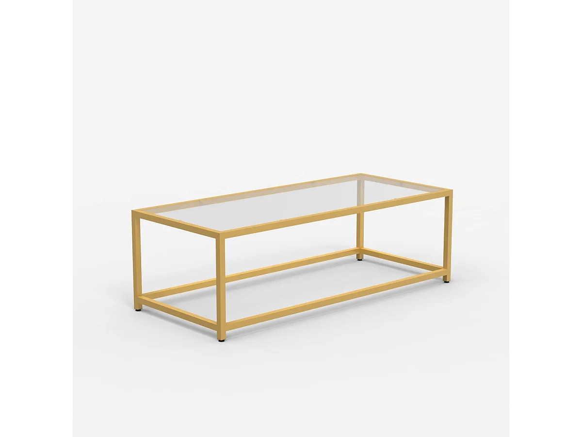 Mesa de centro rectangular de metal con tablero de cristal Berillo - Oro