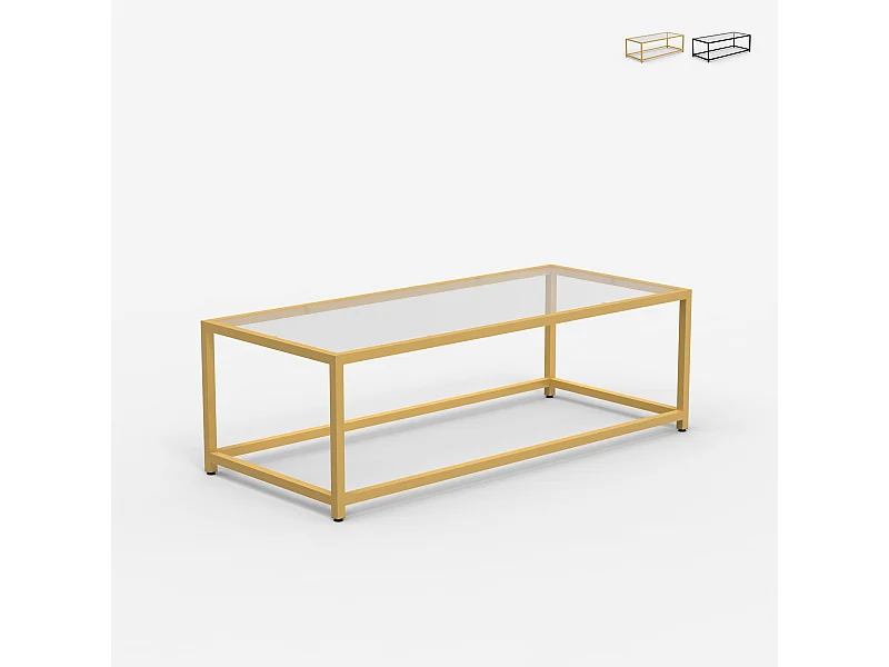 Mesa de centro rectangular de metal con tablero de cristal Berillo - Oro