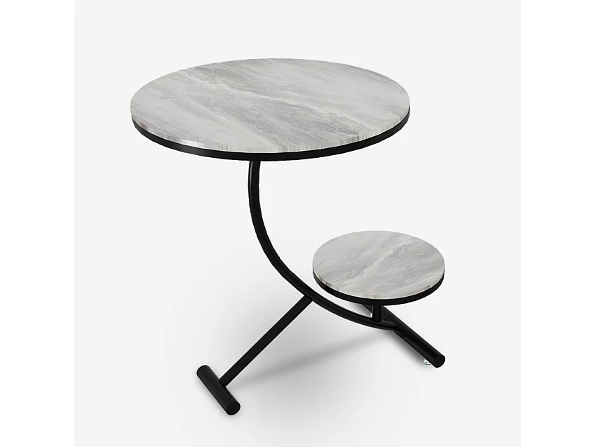 Couchtisch Metall und Marmor Design mit 2 Ablagen 50x50cm Marpes XL - Grau