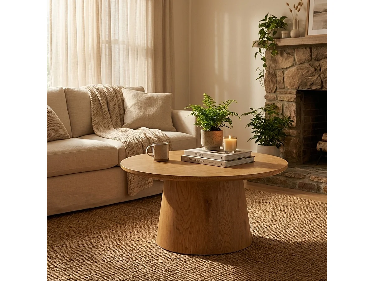 Mesa centro redonda de madera de 80cm para salón o sala de estar Nauru