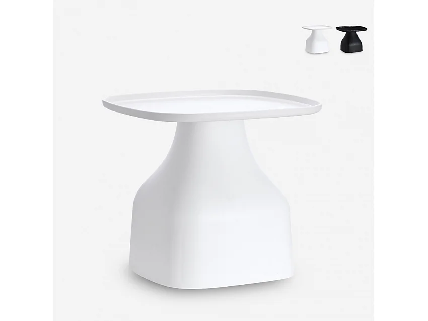 Niedriger Couchtisch 48x48cm für Wohnzimmer Küche Garten in modernem Design  Bell L - Weiß