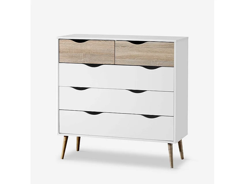 Cómoda moderna estilo escandinavo blanco roble 5 cajones Kiricap