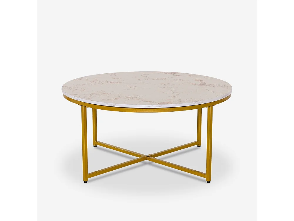 Mesa de centro redonda moderna de 90 cm de metal y efecto mármol Sulley+ - Oro