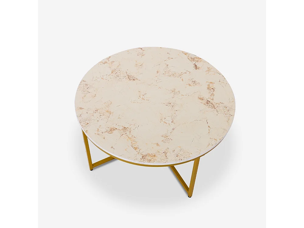 Mesa de centro redonda moderna de 90 cm de metal y efecto mármol Sulley+ - Oro