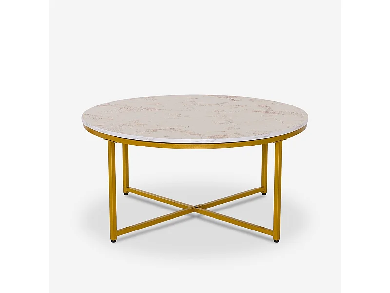 Mesa de centro redonda moderna de 90 cm de metal y efecto mármol Sulley+ - Oro