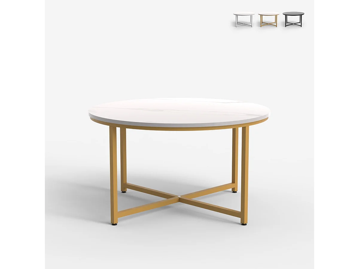 Mesa de centro redonda para el salón 80cm con tapa efecto mármol Granato - Oro