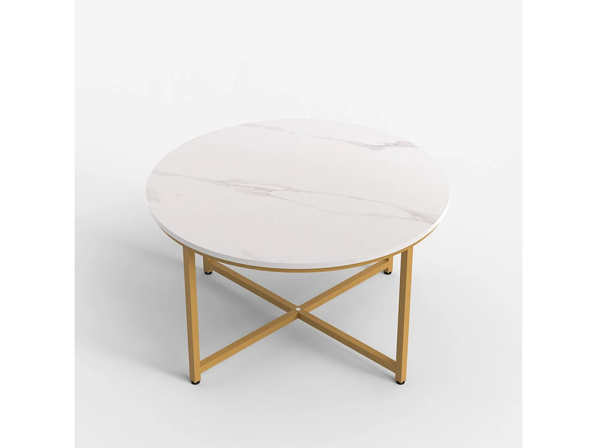 Mesa de centro redonda para el salón 80cm con tapa efecto mármol Granato - Oro