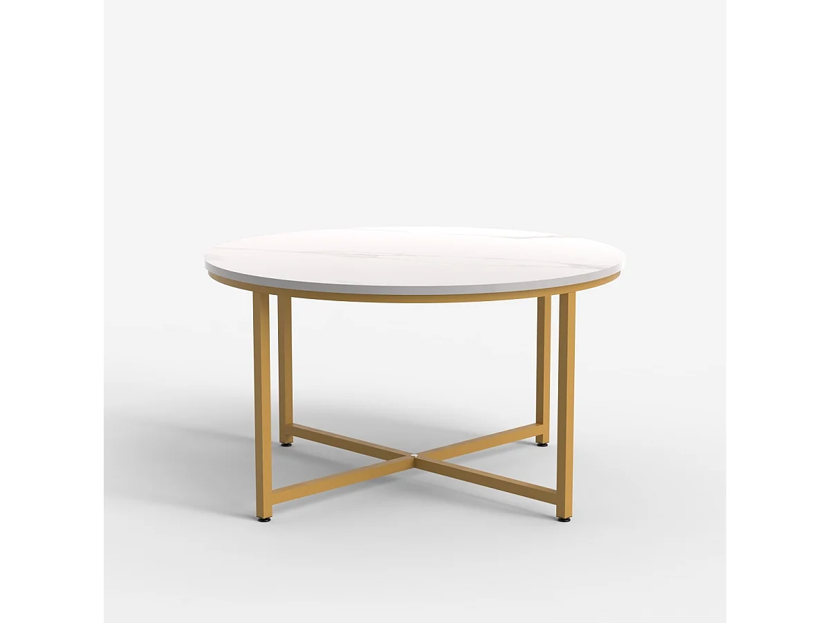 Mesa de centro redonda para el salón 80cm con tapa efecto mármol Granato - Oro