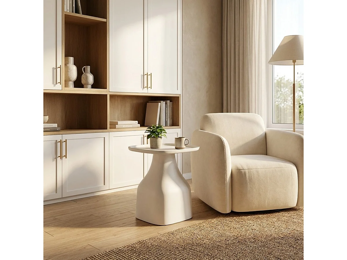 Table basse 48x48 moderne en plastique pour intérieur et extérieur Bell XL - Blanc