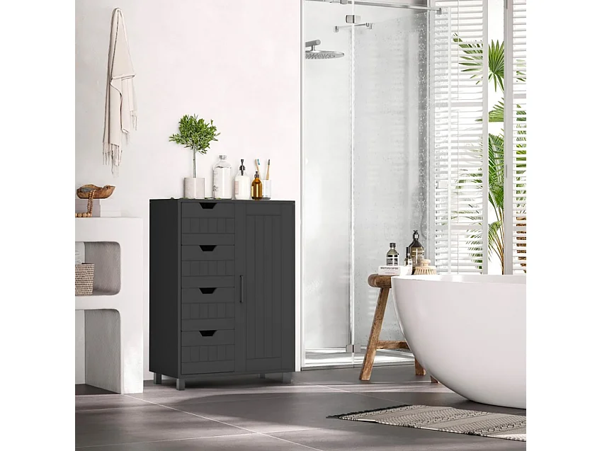 Kommode mit 4 Schubladen und 2 Regalen für das Badezimmer oder Schlafzimmer Rendel - Grau