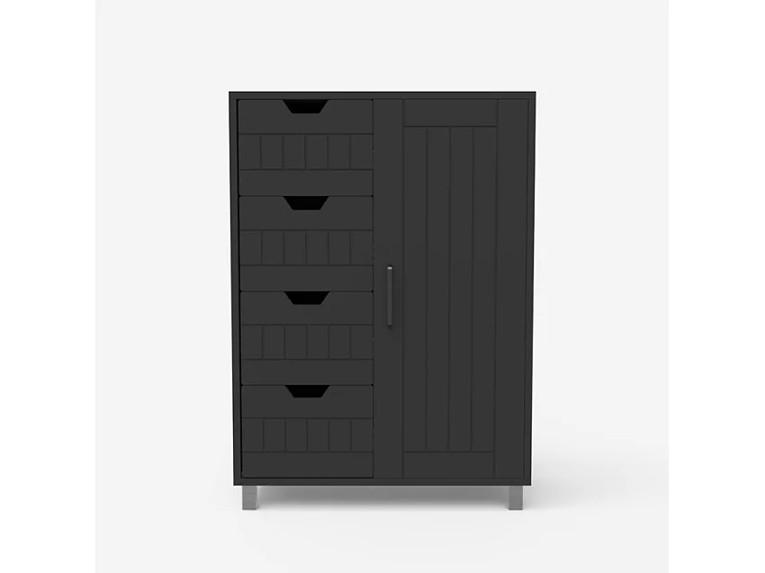 Kommode mit 4 Schubladen und 2 Regalen für das Badezimmer oder Schlafzimmer Rendel - Grau