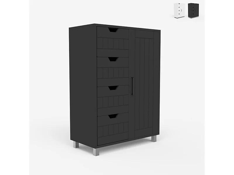 Kommode mit 4 Schubladen und 2 Regalen für das Badezimmer oder Schlafzimmer Rendel - Grau