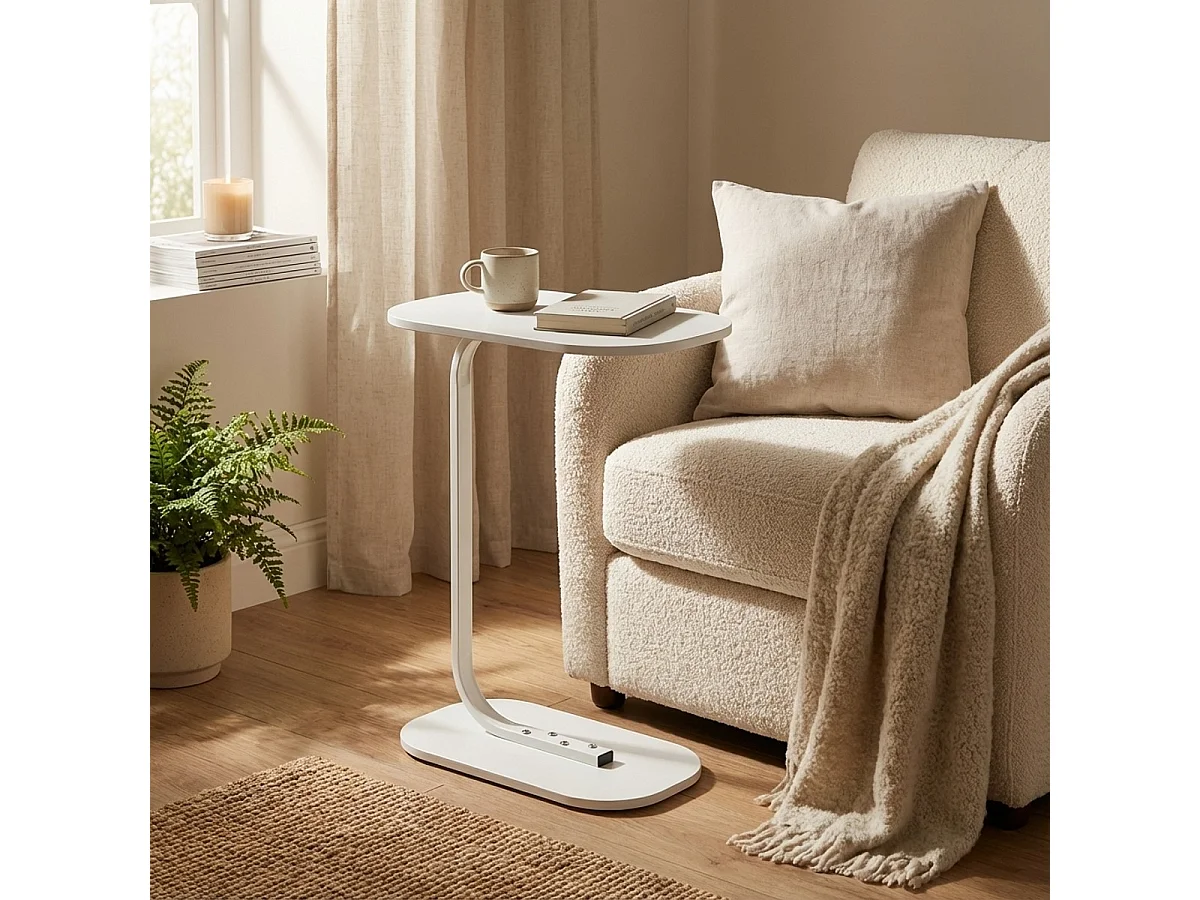 Tavolino laterale per divano bianco e nero da salotto Kavet - Bianco