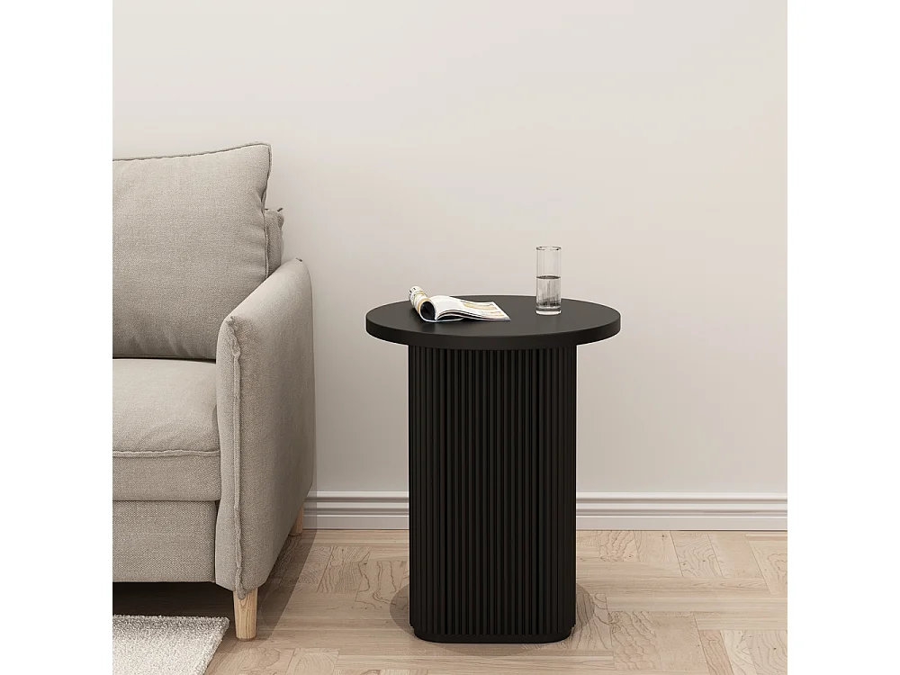 Couchtisch 45x55cm rund Wohnzimmer gerilltes Holz schwarz Quid - Schwarz