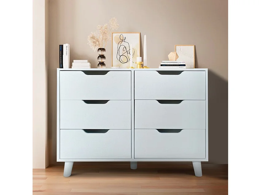 Schlafzimmer Sideboard Wohnzimmer 6 Schubladen weiß Kamil