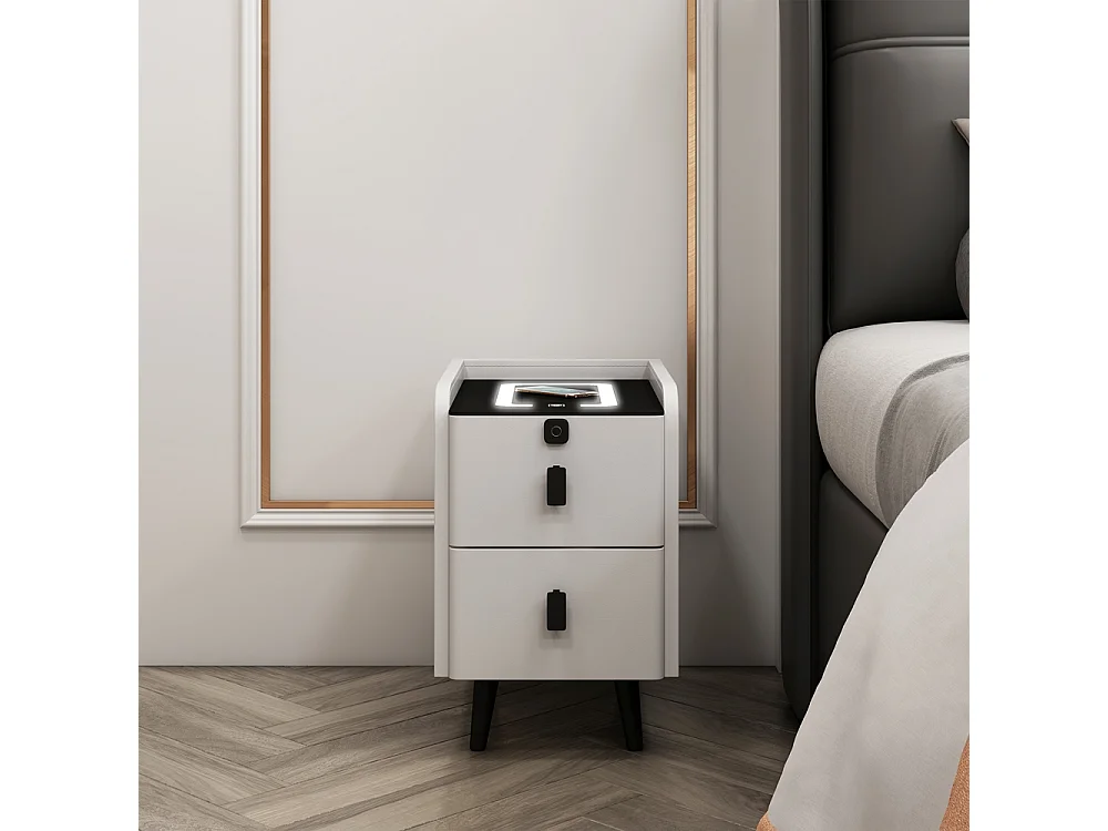 Weißer Nachttisch mit LED-Licht und kabelloser Ladefunktion Tainy