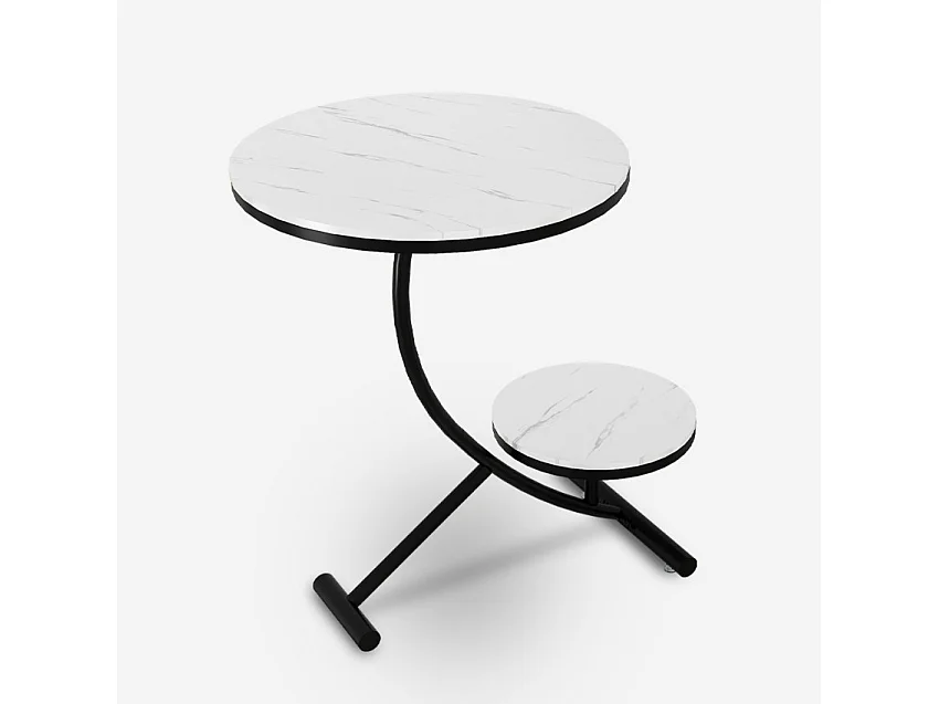 Eleganter Couchtisch mit 2 runden Marmorböden 45x50cm Marpes L - Weiß