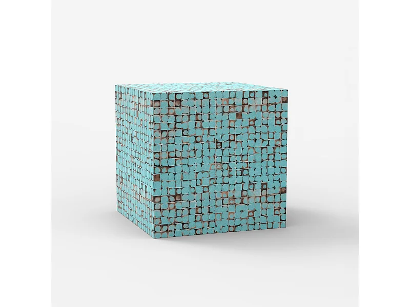 Tavolino quadrato da salotto contemporaneo in legno intarsiato Manju - Azzurro