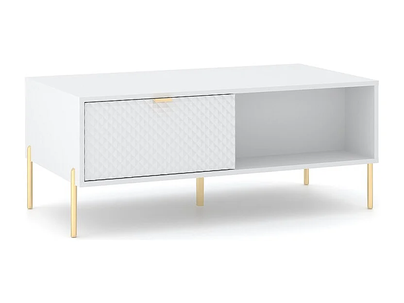 Mesa centro auxiliar para el salón con 2 puertas y receptáculo color blanco y dorado Oviedo