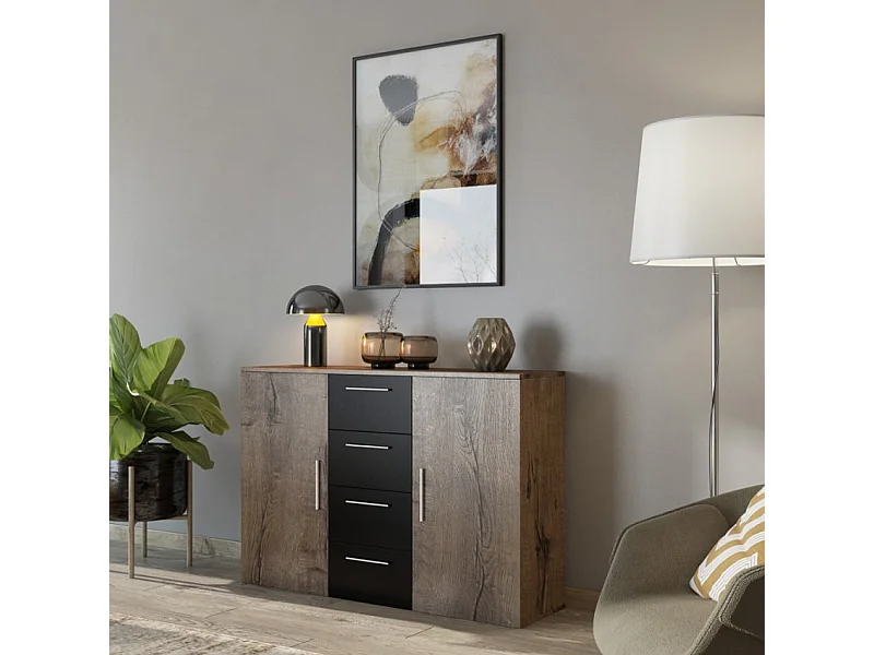 Cómoda de 2 puertas y 4 cajones color negro madera roble oscuro Cayey