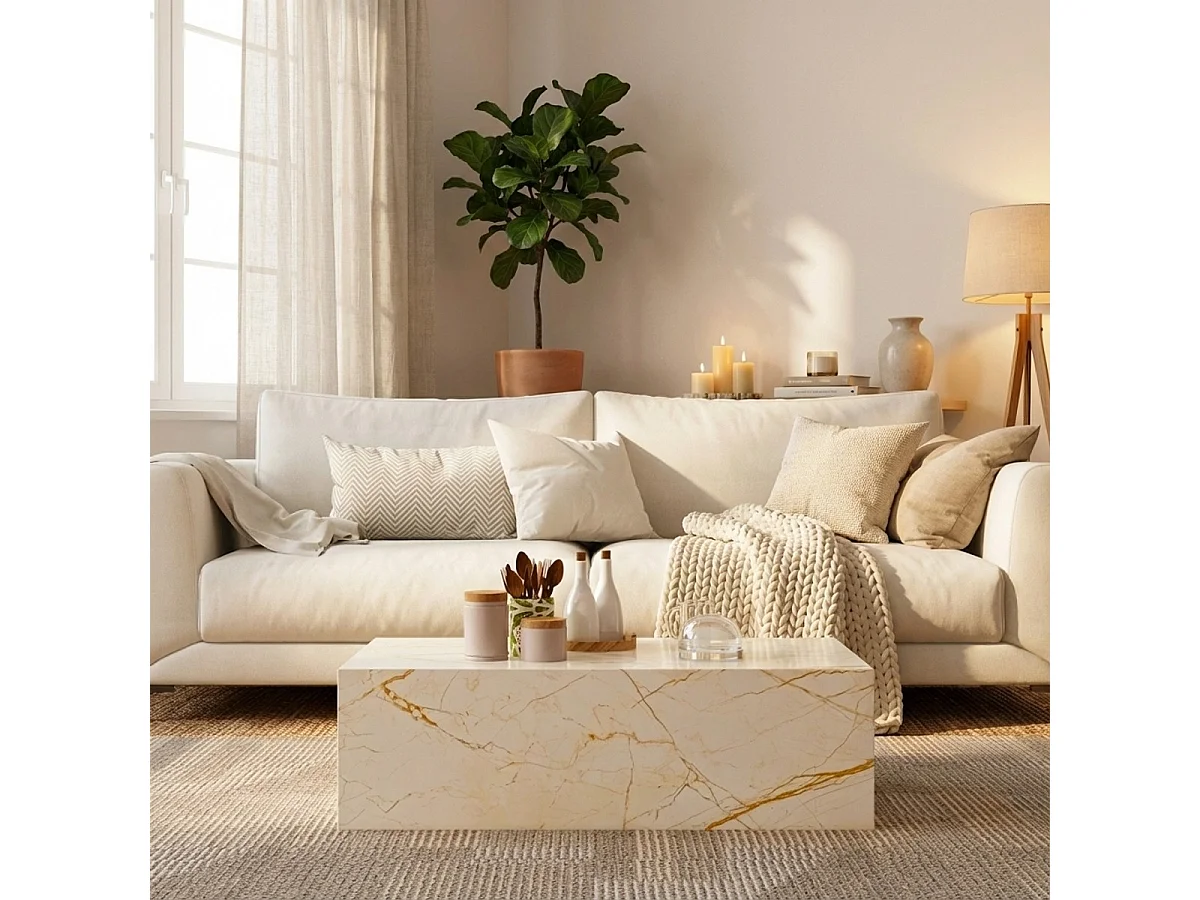 Tavolino da salotto design contemporaneo effetto marmo 90x50x28cm Mahner