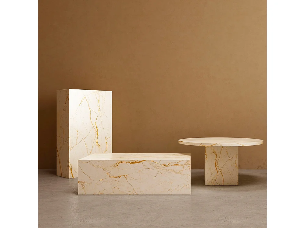 Tavolino da salotto design contemporaneo effetto marmo 90x50x28cm Mahner