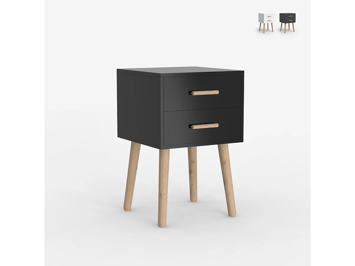 Nachttisch aus Holz im nordischen Stil für das Schlafzimmer schwarz weiß Corallo - Schwarz