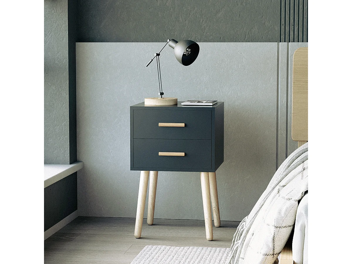 Nachttisch aus Holz im nordischen Stil für das Schlafzimmer schwarz weiß Corallo - Schwarz