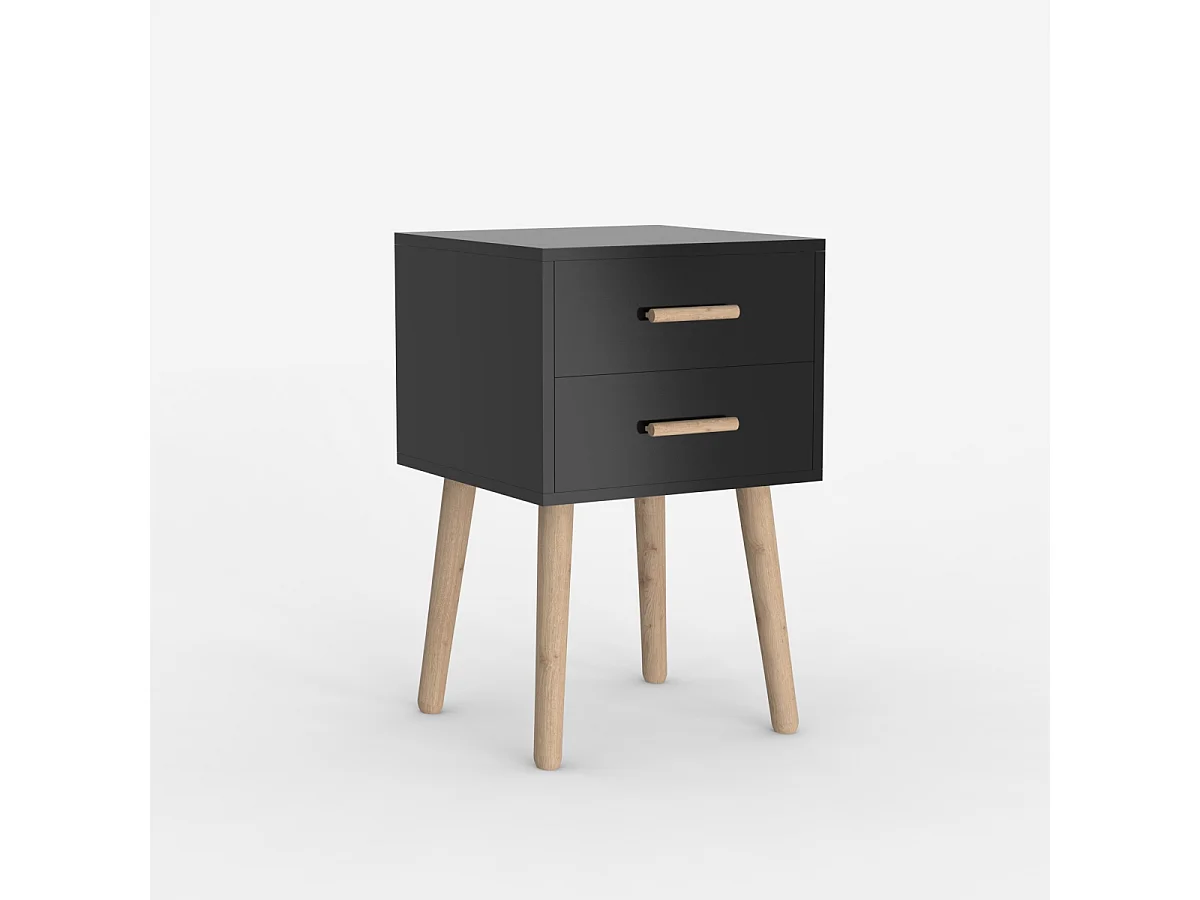 Nachttisch aus Holz im nordischen Stil für das Schlafzimmer schwarz weiß Corallo - Schwarz