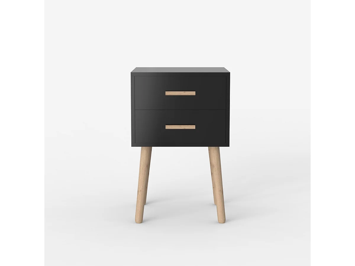 Nachttisch aus Holz im nordischen Stil für das Schlafzimmer schwarz weiß Corallo - Schwarz