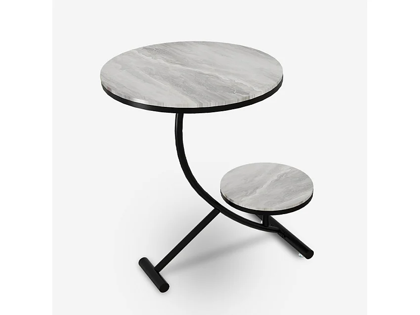 Table basse élégante 2 plateaux ronds en marbre45x50cm Marpes L - Gris