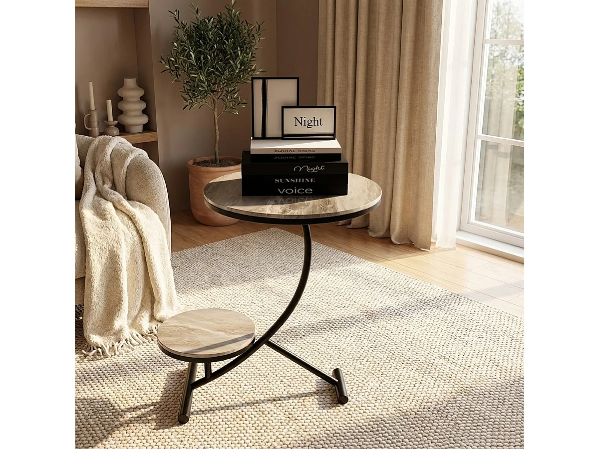 Table basse élégante 2 plateaux ronds en marbre45x50cm Marpes L - Gris