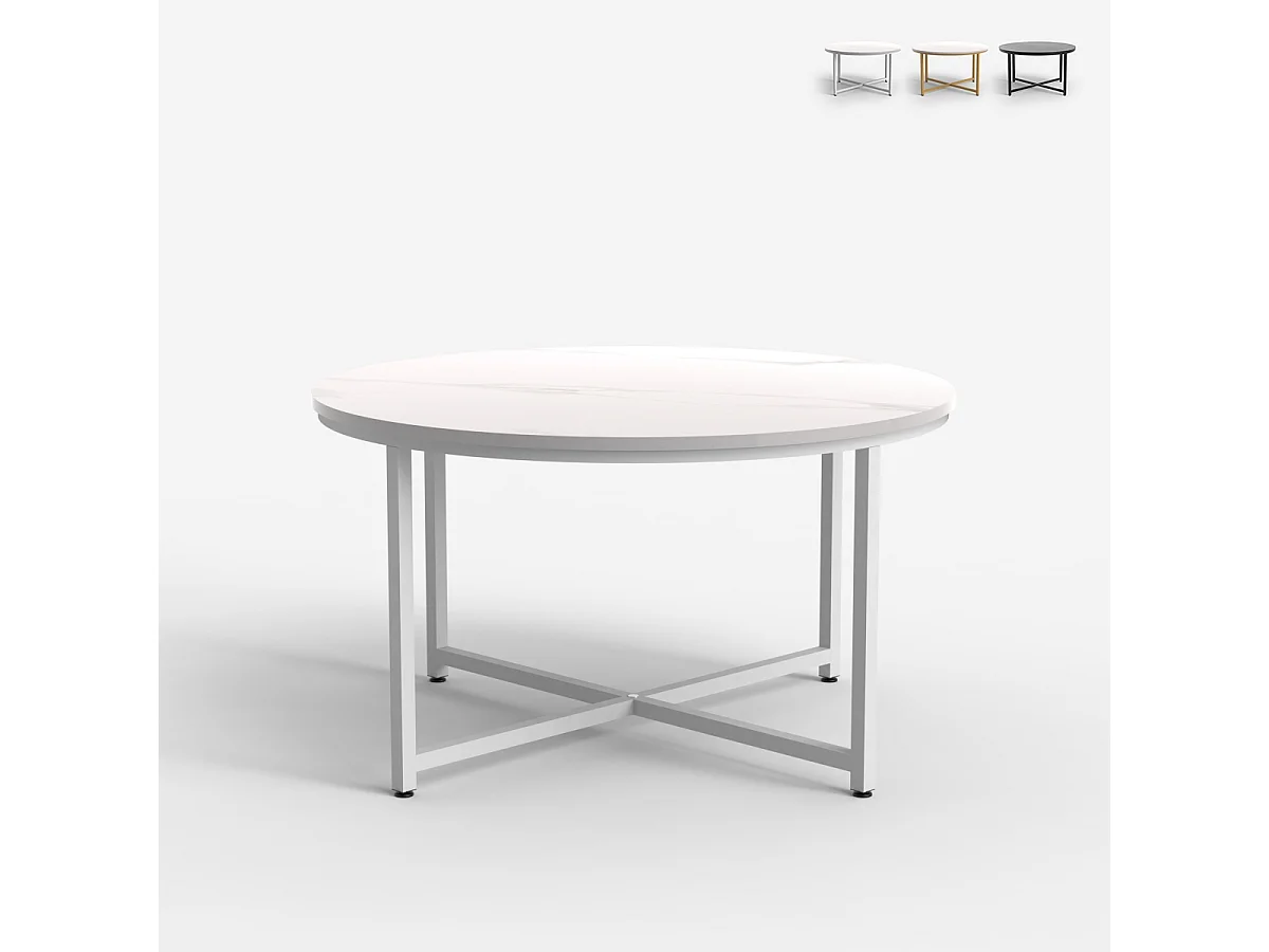 Mesa de centro redonda para el salón 80cm con tapa efecto mármol Granato - Blanco