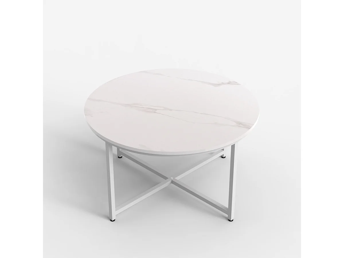 Mesa de centro redonda para el salón 80cm con tapa efecto mármol Granato - Blanco