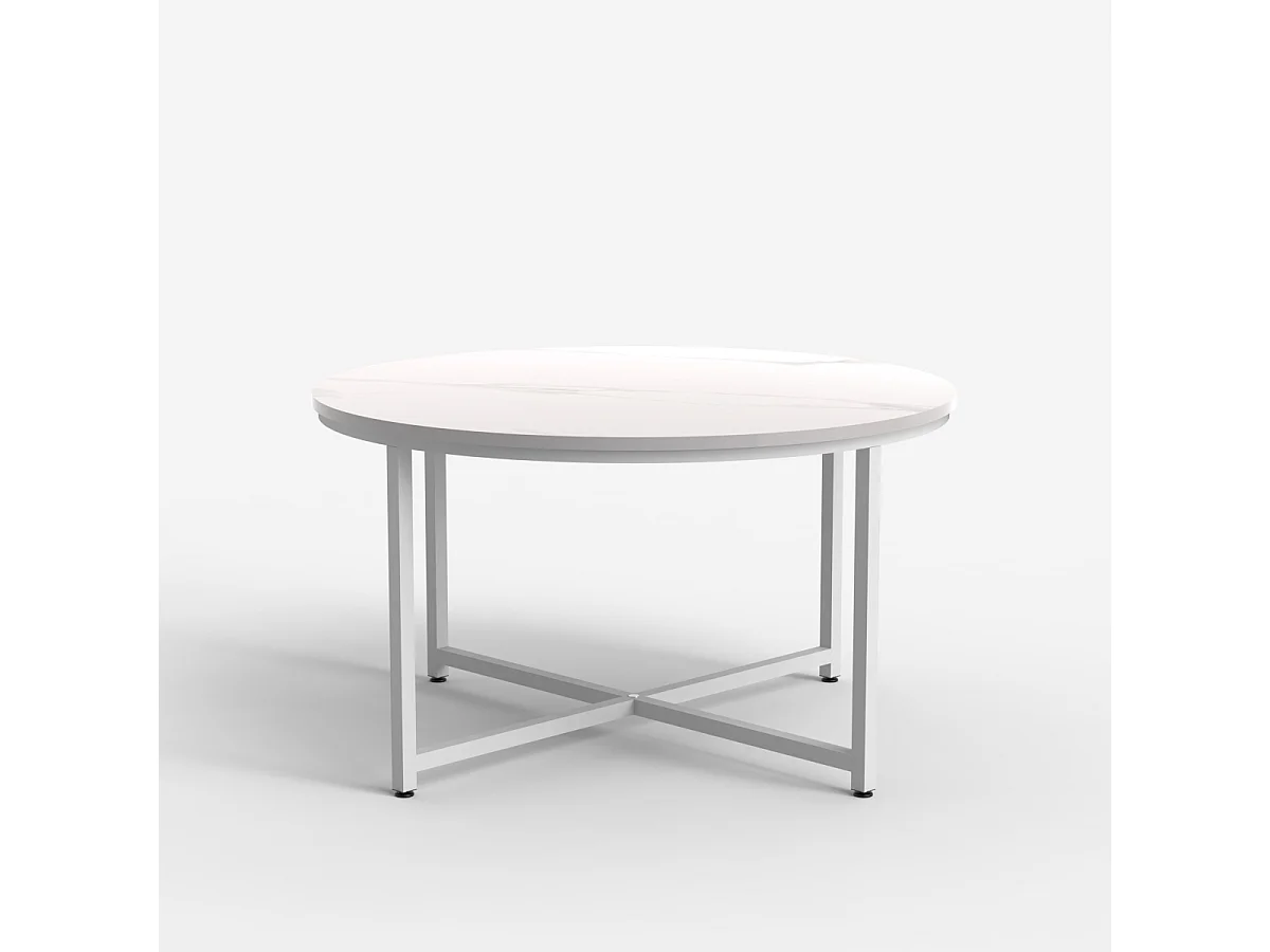 Mesa de centro redonda para el salón 80cm con tapa efecto mármol Granato - Blanco