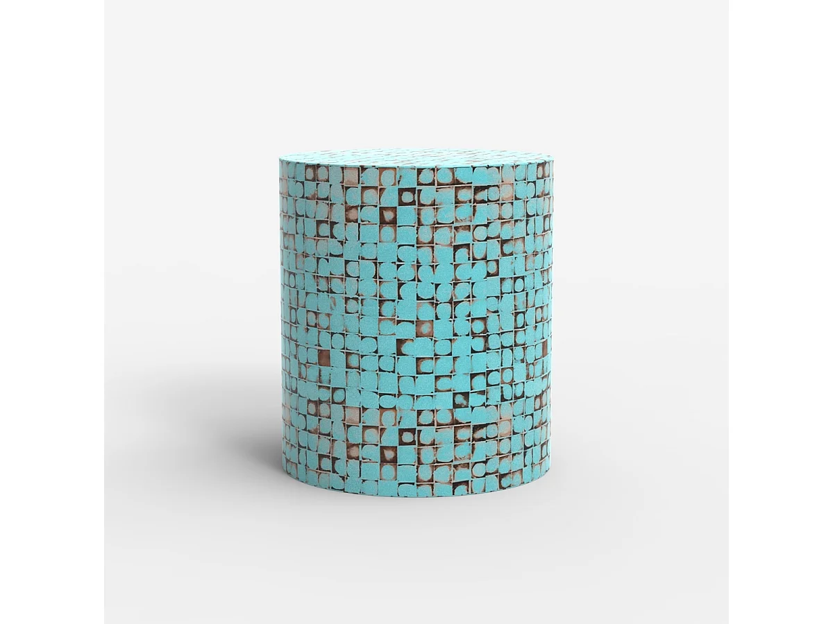 Tavolino a cilindro in legno intarsiato da salotto contemporaneo Hadi - Azzurro