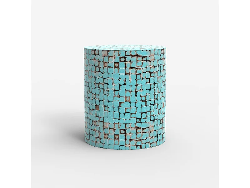 Tavolino a cilindro in legno intarsiato da salotto contemporaneo Hadi - Azzurro