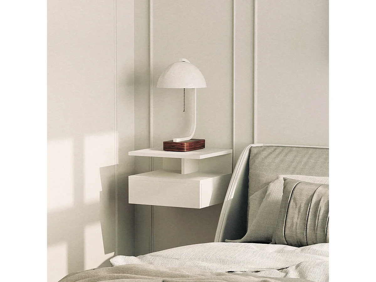Nachttische 2er Set wandhängend mit Schublade für das Schlafzimmer Alabastro - Weiß