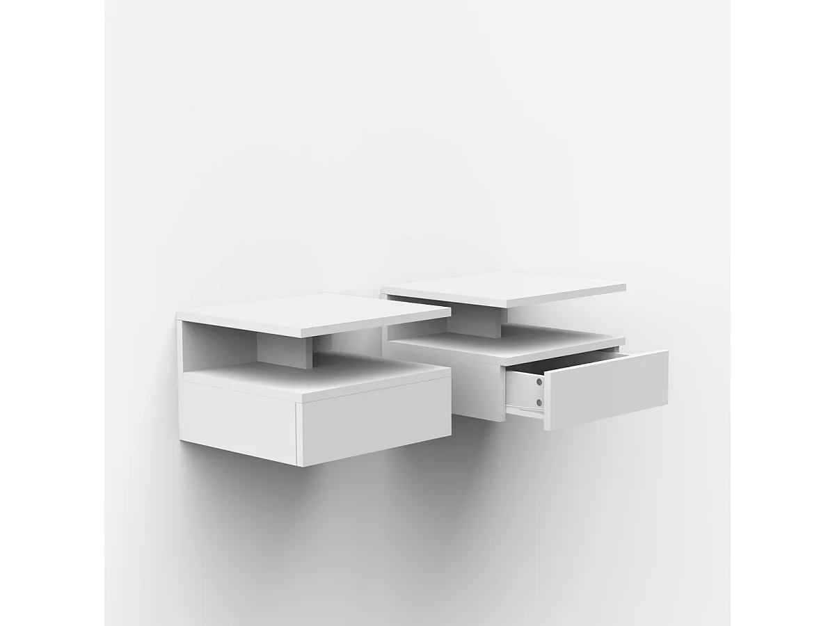 Nachttische 2er Set wandhängend mit Schublade für das Schlafzimmer Alabastro - Weiß