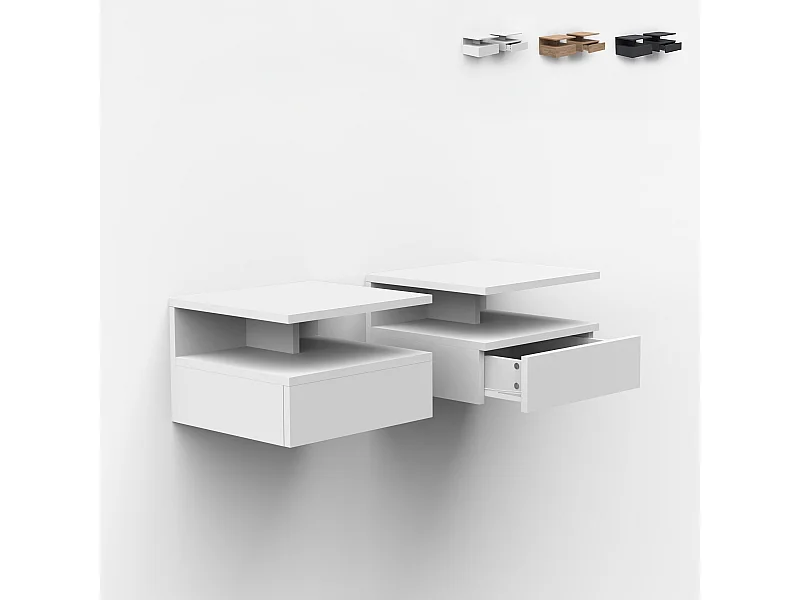 Nachttische 2er Set wandhängend mit Schublade für das Schlafzimmer Alabastro - Weiß