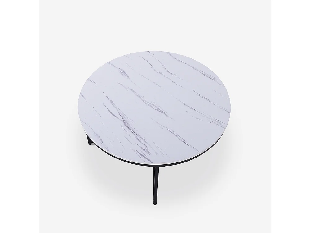 Tavolino da salotto rotondo 80cm in metallo e piano effetto marmo Sulley - Bianco