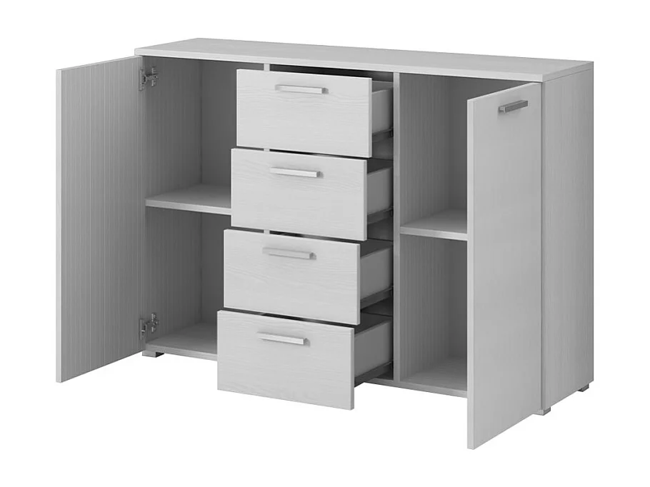 Cómoda de dormitorio con 4 cajones y 2 puertas de madera color blanco 132x38x93 cm Lemere